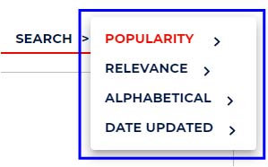 L&T Hub screenshot of options to sort search results